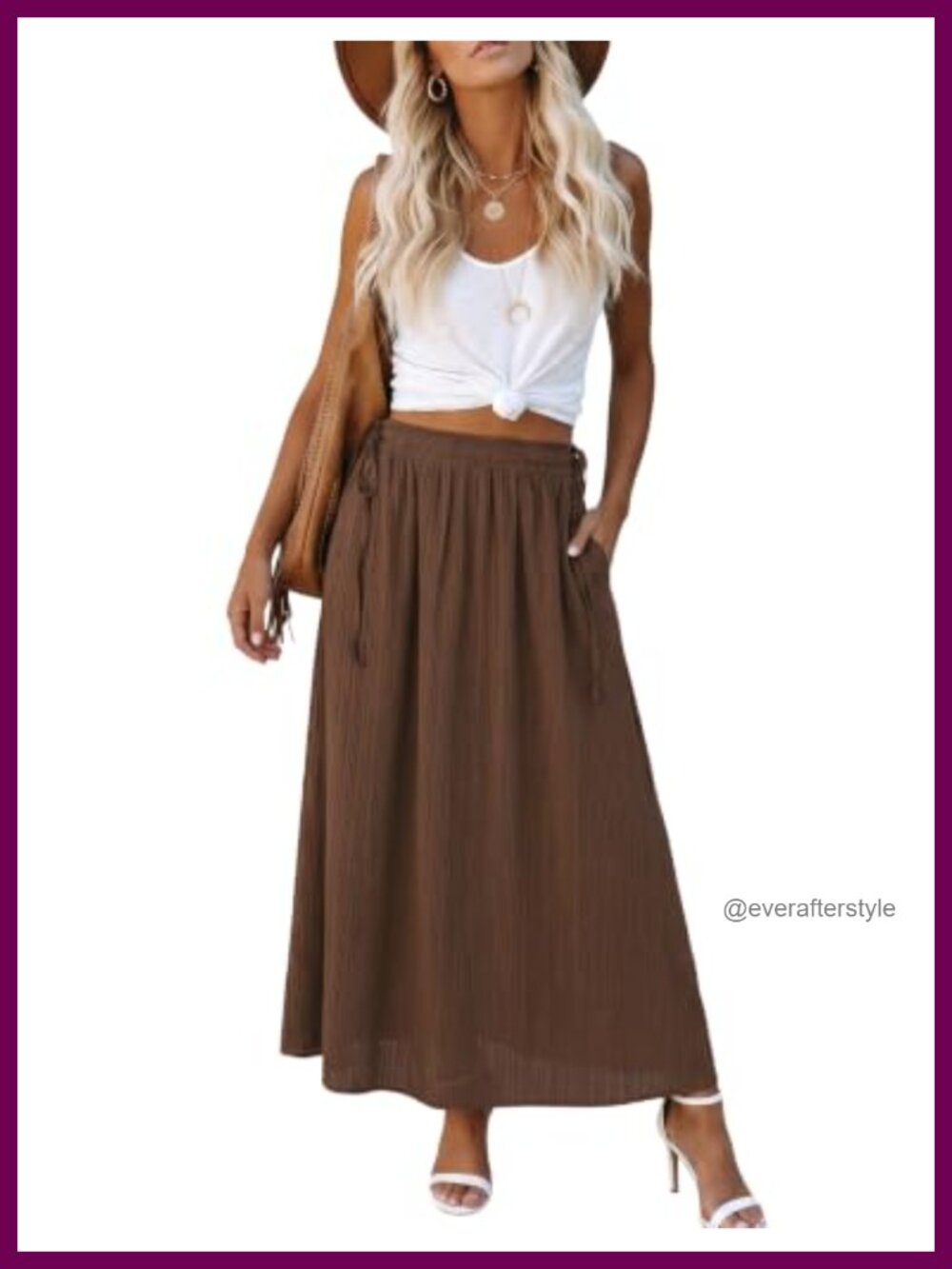 High Waisted Maxi Skirt with Pocket Flowy A-Line Smocked Boho Long Skirt